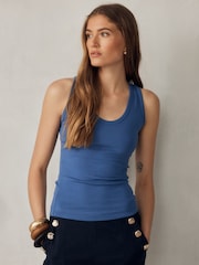 Navy Blue Linen Rich Wide Leg Trousers With Gold Buttons - Image 5 of 8