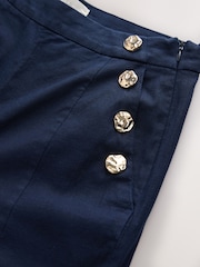 Navy Blue Linen Rich Wide Leg Trousers With Gold Buttons - Image 7 of 8