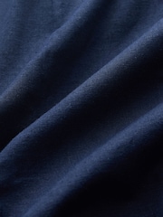 Navy Blue Linen Rich Wide Leg Trousers With Gold Buttons - Image 8 of 8