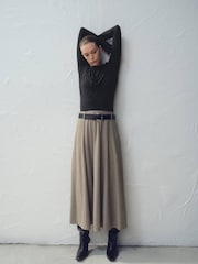 Mango Grey Belted Pleated Midi Skirt - Image 1 of 5
