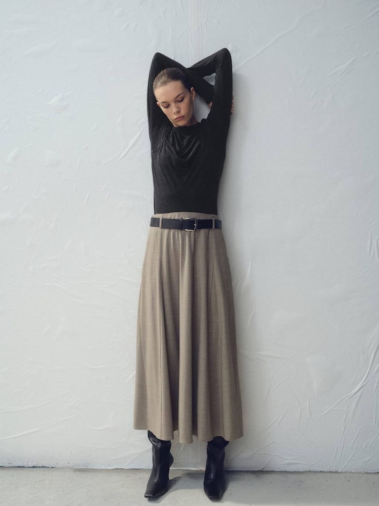 Mango Grey Belted Pleated Midi Skirt - Image 1 of 5