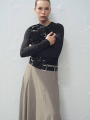 Mango Grey Belted Pleated Midi Skirt - Image 2 of 5