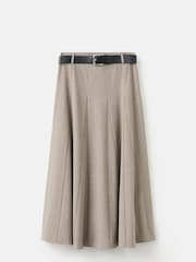 Mango Grey Belted Pleated Midi Skirt - Image 4 of 5