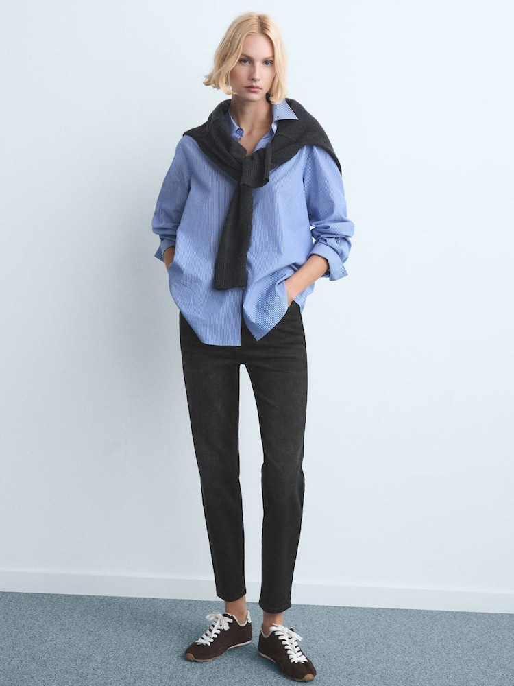 Mango Black High Waist Stretch Slim Mom Fit Jeans - Image 1 of 6 Mango Black High Waist Stretch Slim Mom Fit Jeans - Image 1 of 6