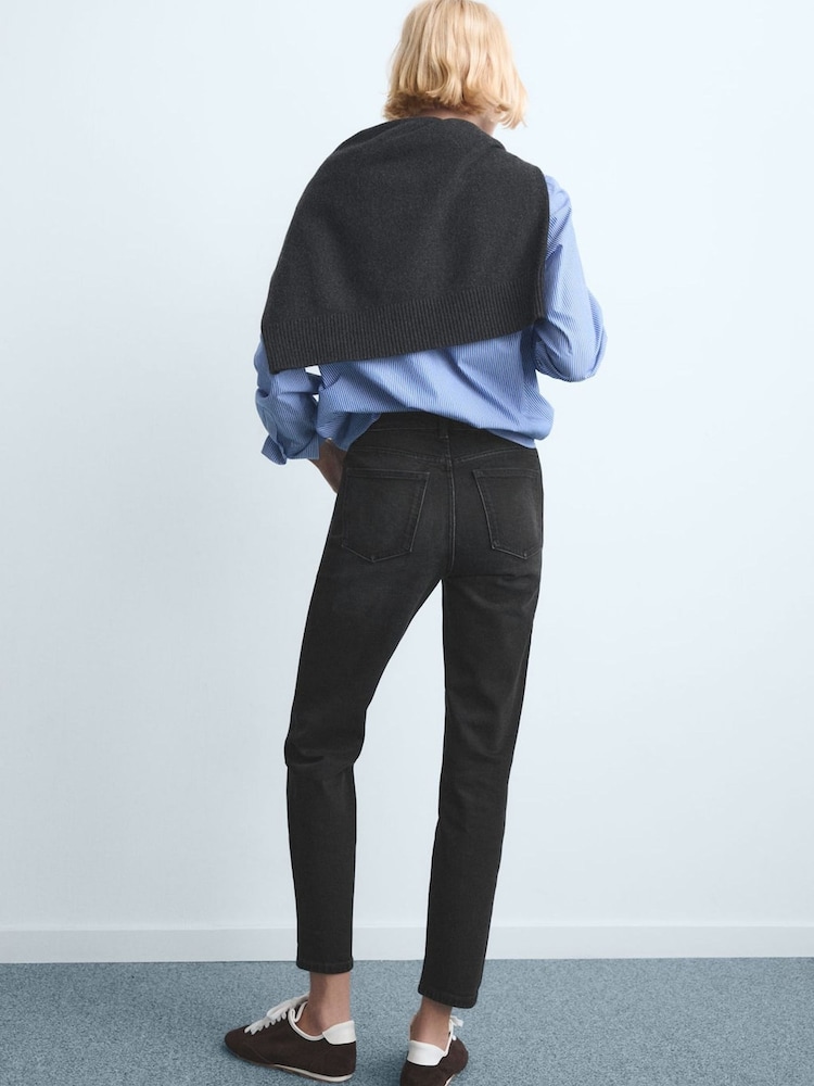 Mango Black High Waist Stretch Slim Mom Fit Jeans - Image 2 of 6 Mango Black High Waist Stretch Slim Mom Fit Jeans - Image 2 of 6