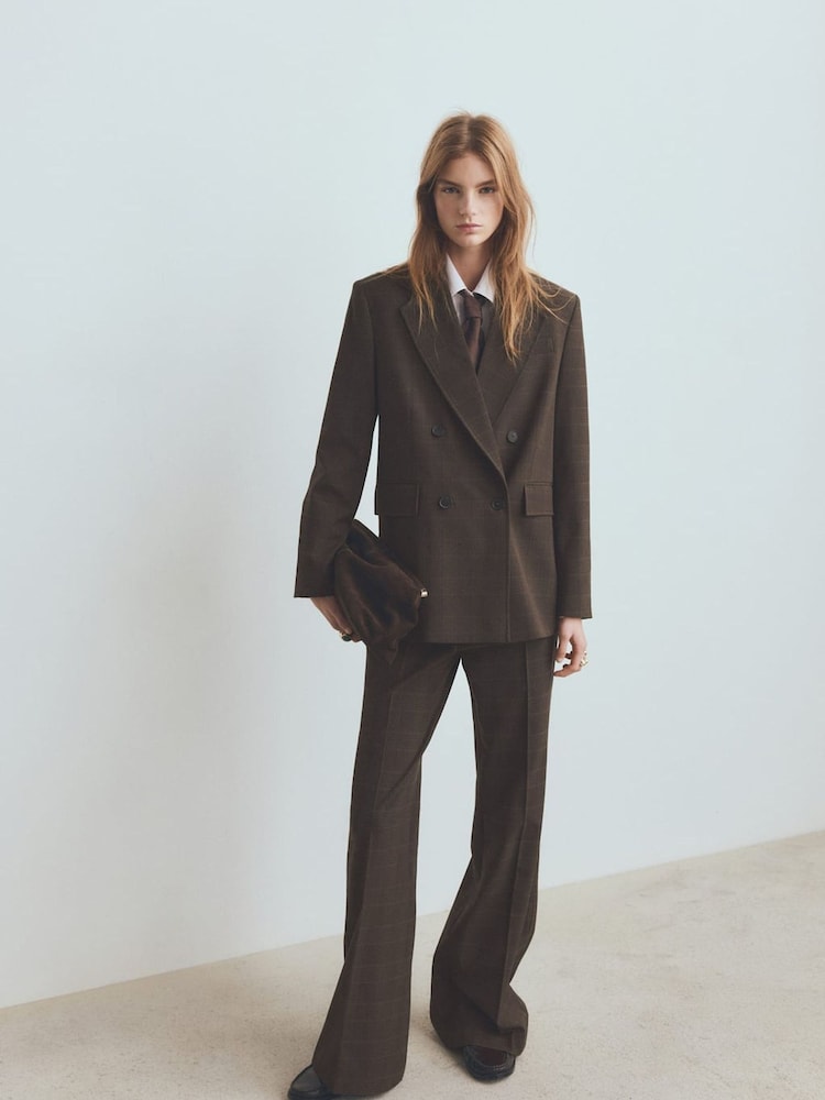 Mango Brown Check Tailored Suit Jacket - Image 1 of 6 Mango Brown Check Tailored Suit Jacket - Image 1 of 6
