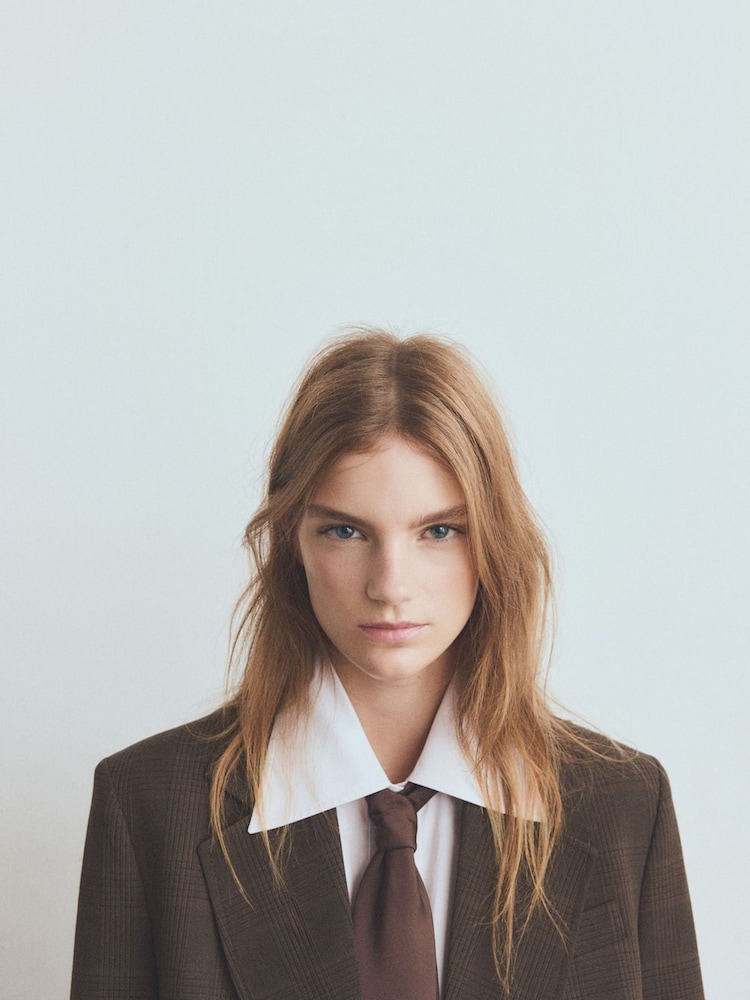 Mango Brown Check Tailored Suit Jacket - Image 2 of 6 Mango Brown Check Tailored Suit Jacket - Image 2 of 6