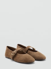 Mango Brown Suede Buckle Strap Ballet Flats - Image 2 of 3