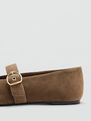 Mango Brown Suede Buckle Strap Ballet Flats - Image 3 of 3
