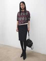 Mango Grey Argyle Long Sleeve Jumper - Image 1 of 6