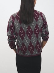 Mango Grey Argyle Long Sleeve Jumper - Image 2 of 6