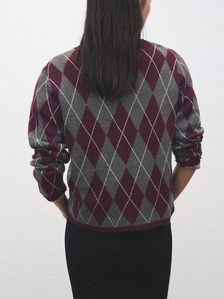 Mango Grey Argyle Long Sleeve Jumper - Image 2 of 6