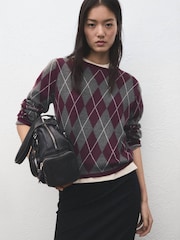 Mango Grey Argyle Long Sleeve Jumper - Image 3 of 6