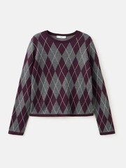 Mango Grey Argyle Long Sleeve Jumper - Image 6 of 6