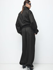 Mango Black Pinstipe Funnel Neck Jacket - Image 3 of 6