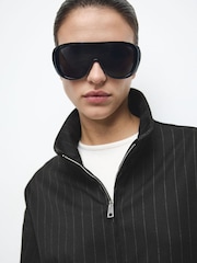 Mango Black Pinstipe Funnel Neck Jacket - Image 4 of 6