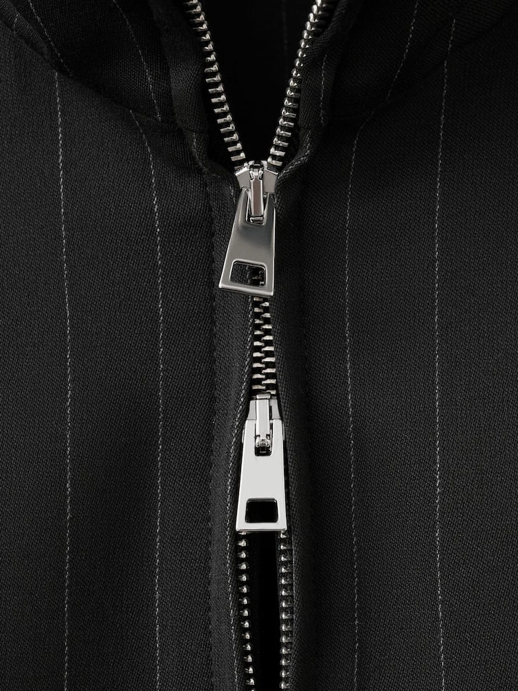 Mango Black Pinstipe Funnel Neck Jacket - Image 6 of 6