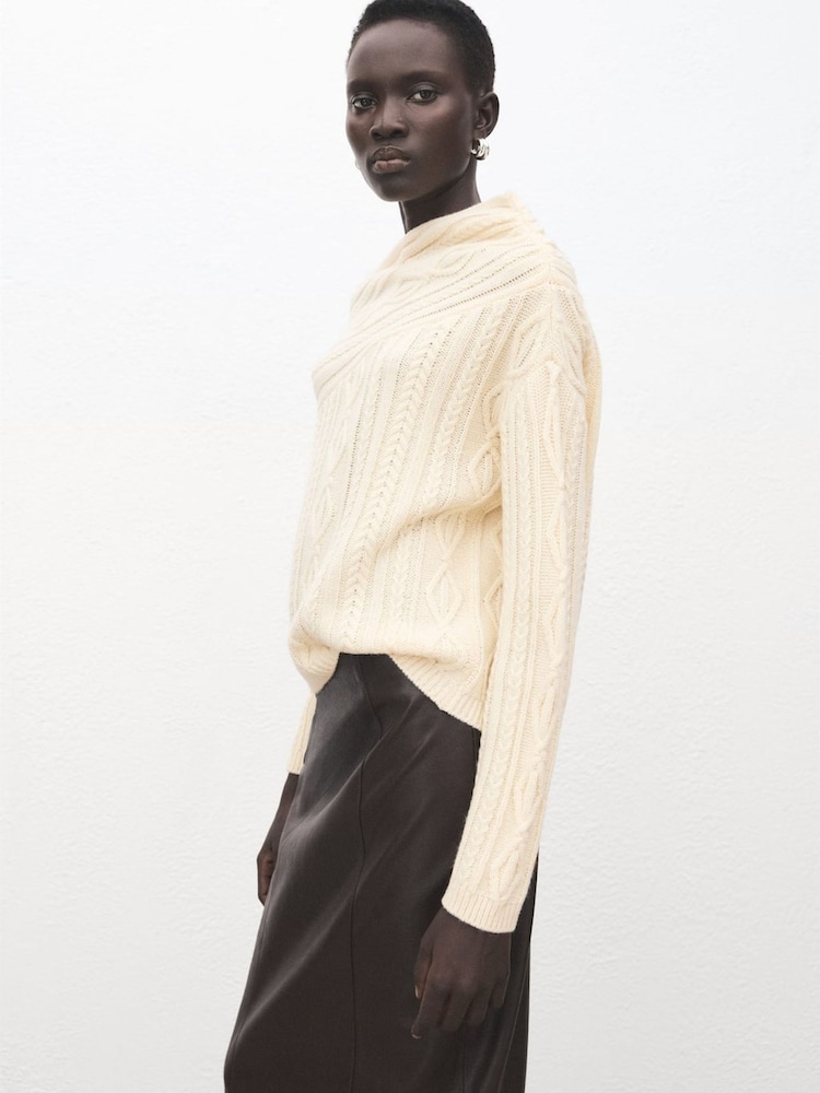 Mango Cream Cable Off Shoulder Knitted Jumper - Image 1 of 6