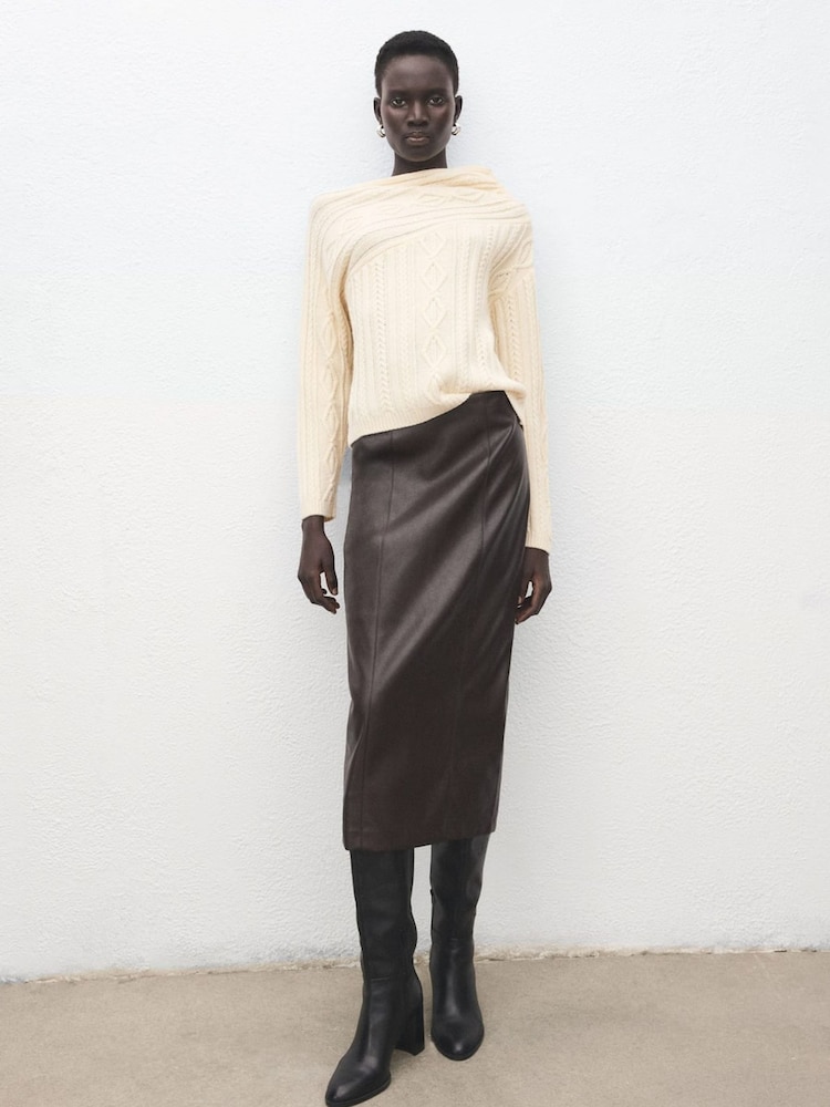 Mango Cream Cable Off Shoulder Knitted Jumper - Image 2 of 6