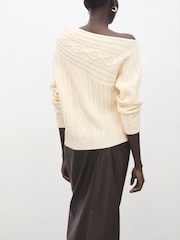 Mango Cream Cable Off Shoulder Knitted Jumper - Image 3 of 6