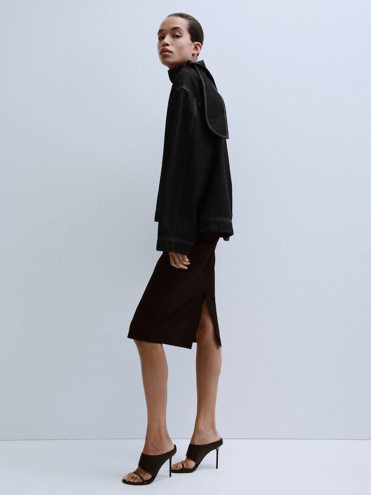 Mango Black Denim Tie Neck Detail Top - Image 2 of 6