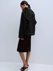 Mango Black Denim Tie Neck Detail Top - Image 3 of 6