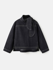 Mango Black Denim Tie Neck Detail Top - Image 5 of 6