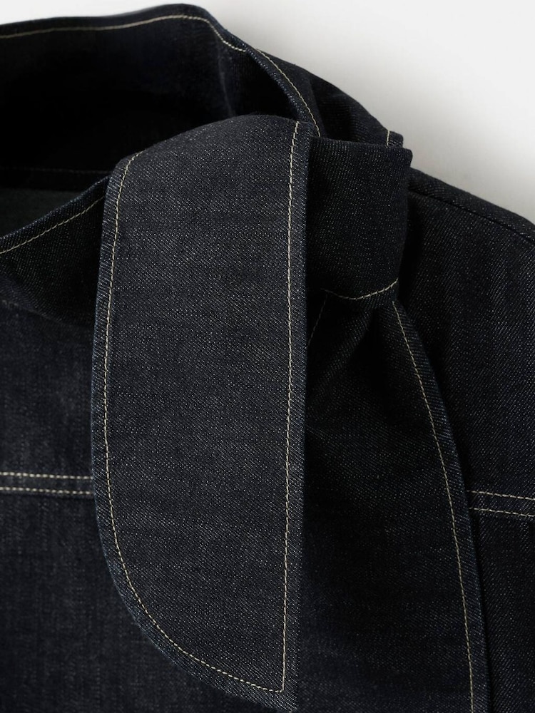 Mango Black Denim Tie Neck Detail Top - Image 6 of 6