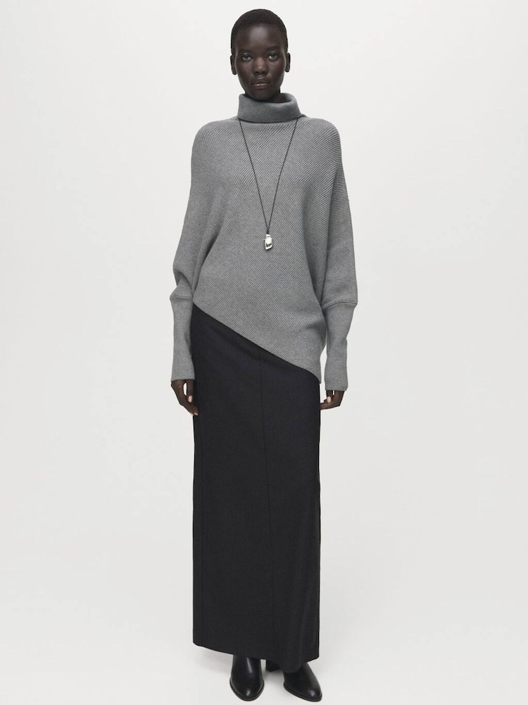 Mango Grey Roll Neck asymmetric Hem Jumper - Image 1 of 6