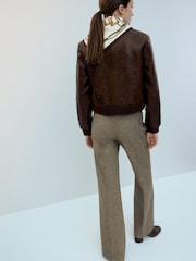Mango Brown Croc Effect Leather Look Jacket - Image 3 of 6