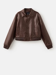 Mango Brown Croc Effect Leather Look Jacket - Image 5 of 6
