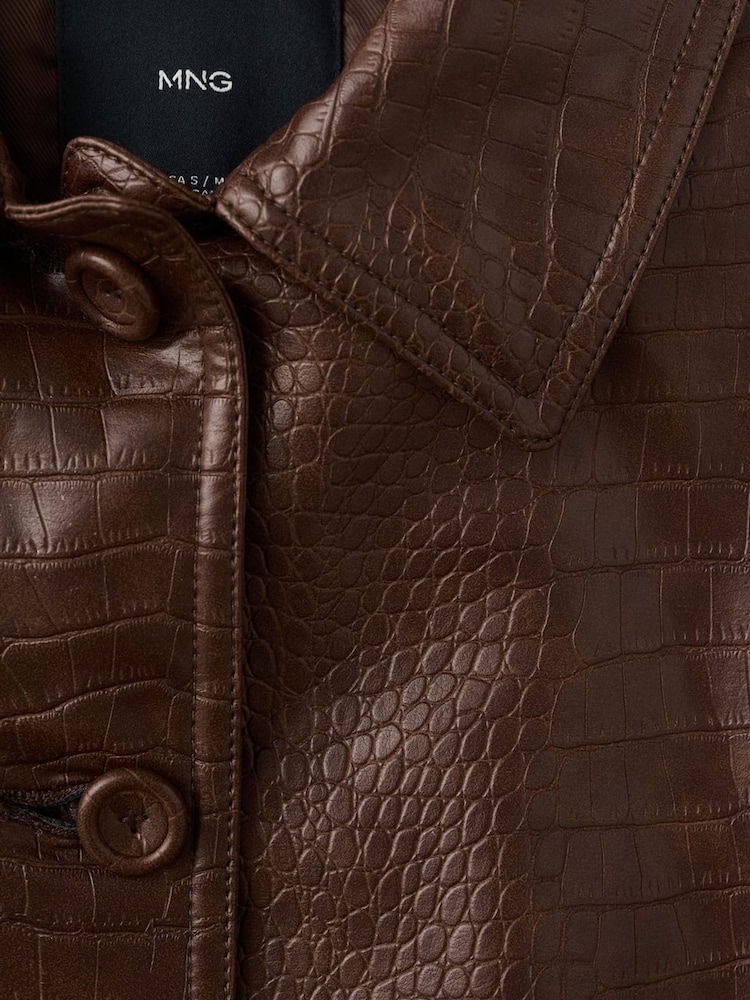 Mango Brown Croc Effect Leather Look Jacket - Image 6 of 6