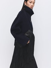 Mango Navy Wool Blend Funnel Neck Coat - Image 4 of 7