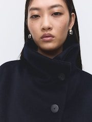 Mango Navy Wool Blend Funnel Neck Coat - Image 5 of 7
