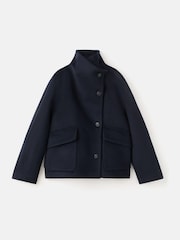 Mango Navy Wool Blend Funnel Neck Coat - Image 6 of 7