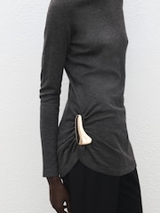 Mango Grey Roll Neck Gold Detail Longline Jumper - Image 8 of 12
