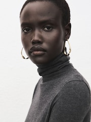 Mango Grey Roll Neck Gold Detail Longline Jumper - Image 9 of 12