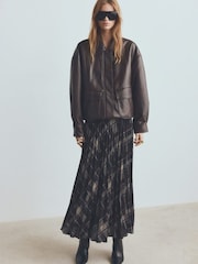 Mango Brown Pleated Check Tartan Skirt - Image 1 of 6