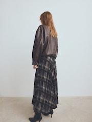 Mango Brown Pleated Check Tartan Skirt - Image 3 of 6