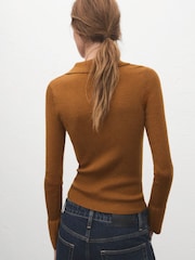 Mango Brown Knitted Polo Jumper - Image 2 of 6