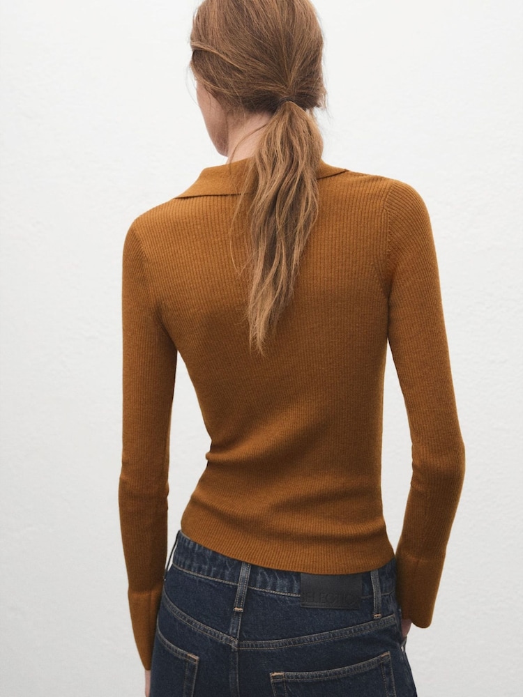 Mango Brown Knitted Polo Jumper - Image 2 of 6
