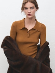 Mango Brown Knitted Polo Jumper - Image 3 of 6