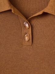 Mango Brown Knitted Polo Jumper - Image 4 of 6