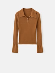 Mango Brown Knitted Polo Jumper - Image 6 of 6
