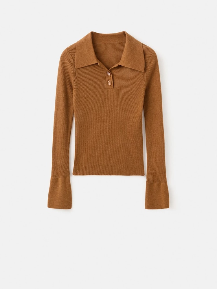 Mango Brown Knitted Polo Jumper - Image 6 of 6