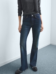 Mango Dark Blue Mid Rise Flare Jeans - Image 3 of 6