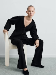 Mango Black Knitted Split Leg Trousers - Image 4 of 7