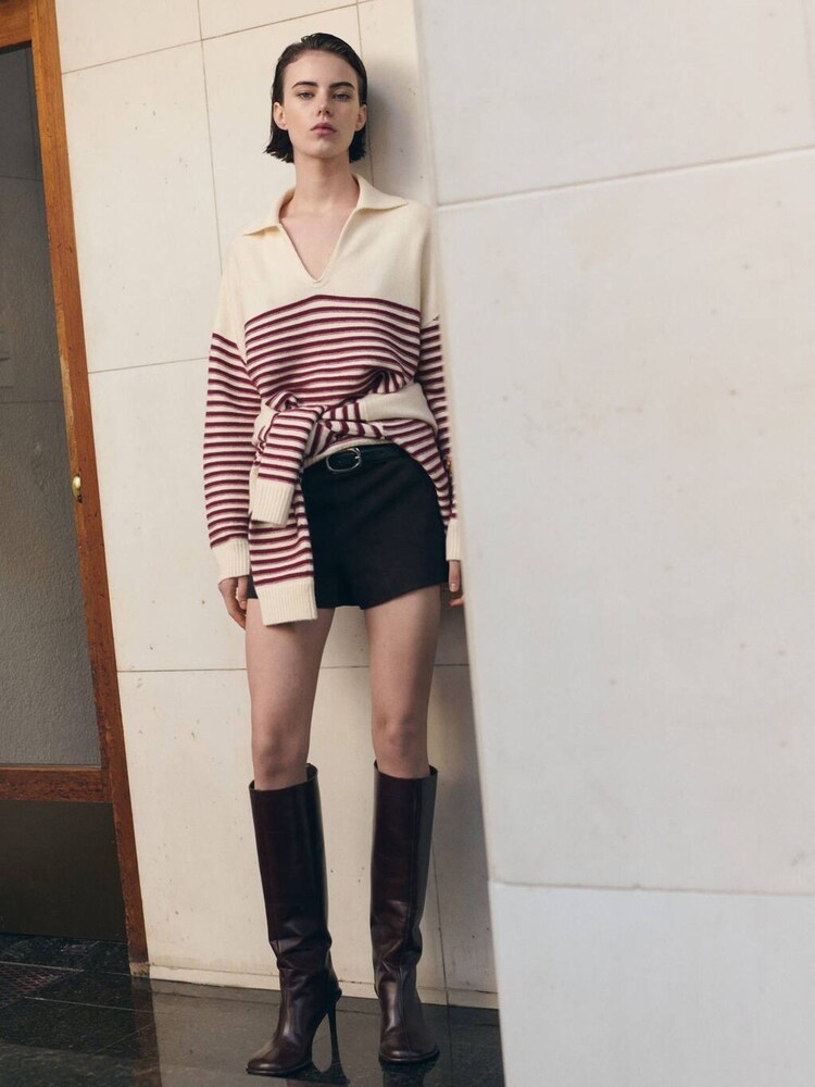 Mango White V-Neck Stripe Jumper - Image 1 of 5