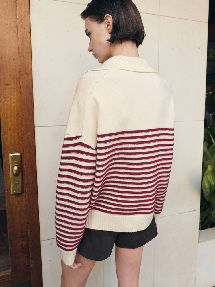 Mango White V-Neck Stripe Jumper - Image 2 of 5