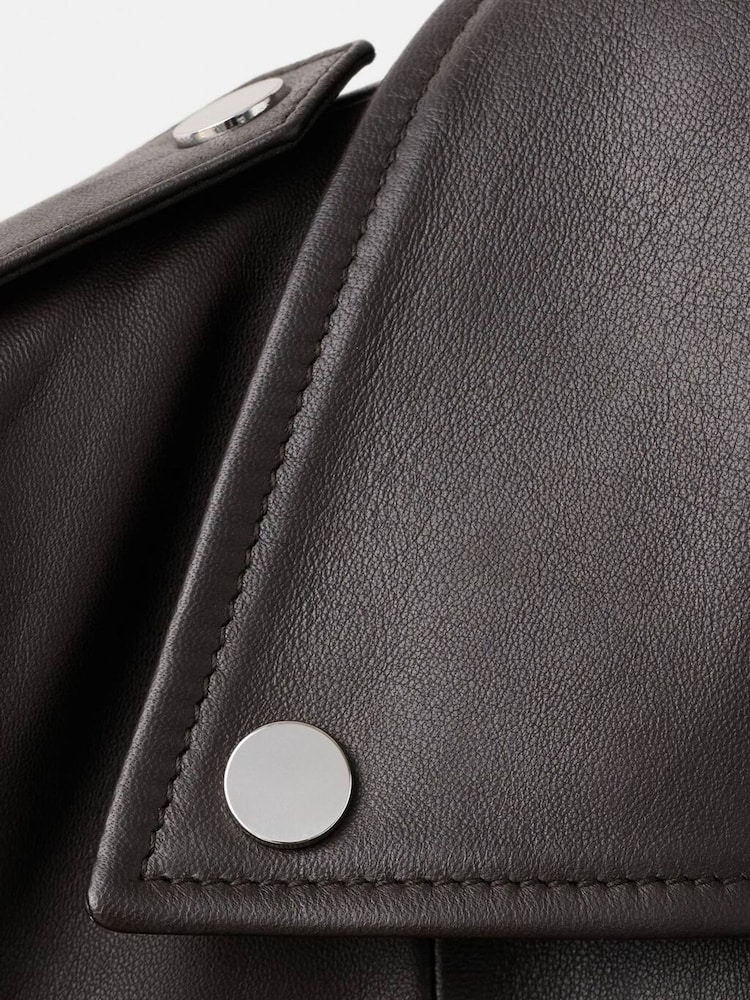 Mango Brown Leather Biker Jacket - Image 11 of 11